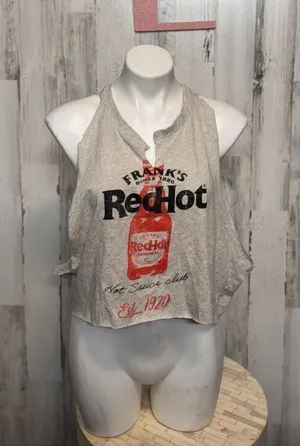 Red hot cut off crop top size large Pink thumbnail 1