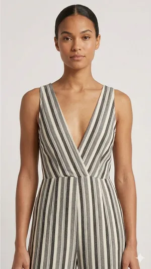 Amanda Uprichard Jumpsuit Women Large Grey Stripe V-Neck Wide‎ Leg Sleeveless thumbnail 1