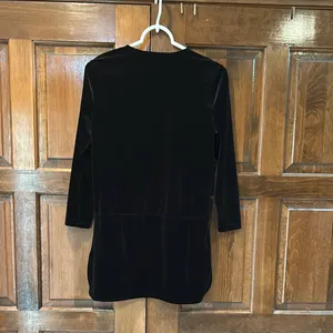 Lauren Ralph Lauren Black Velvet Tunic Top‎ Womens Small Gold Buttons Witchycore thumbnail 6