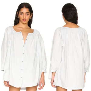 We‎ The Free Blue White Striped Relaxed Tunic or Mini Shirt Dress Large NEW Boho thumbnail 2