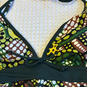 MERONA Tankini Halter Swimsuit Top Size LARGE Colorful Print Green Yellow thumbnail 5