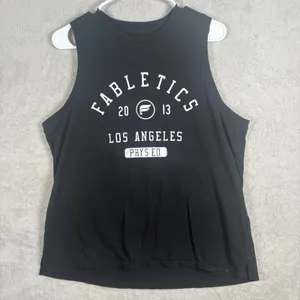 Fabletics Womens 100% Cotton Tank Top‎ Large Athletic Gym Muscle Black Graphic thumbnail 4
