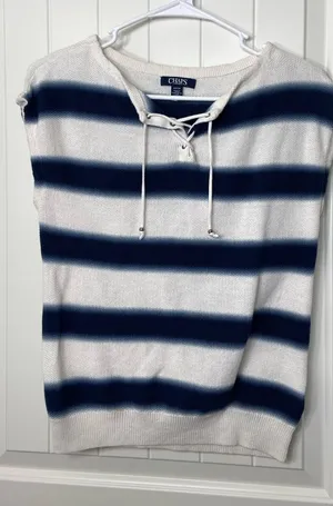 CHAPS women’s white navy striped knit sleeveless lace neck top‎ shirt small thumbnail 1
