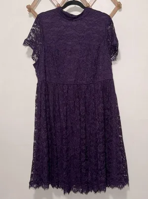 TORRID - DEEP PURPLE HIGH NECK SHORT SLEEVE LACE woman DRESS plus SIZE 16 thumbnail 3