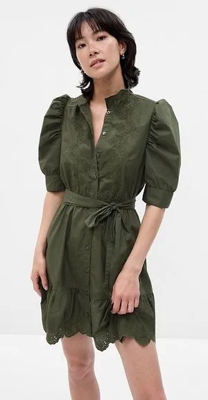 GAP Puff Sleeve Eyelet Mini Dress Size S thumbnail 1