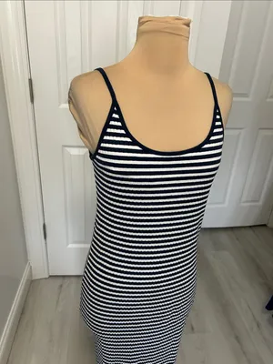 Zara Navy White Striped Maxi Tank Dress thumbnail 4