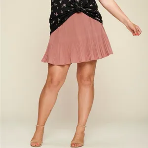 Oddi Plus Size 2X Pleated Mini Skirt Mauve Rose Smocked Tiered Ruffle Skirt NWT thumbnail 4