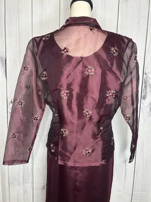 Karen Miller Purple Dress Suit Set Sz 8 Sheer Embroidered Jacket Sheath Dress thumbnail 8