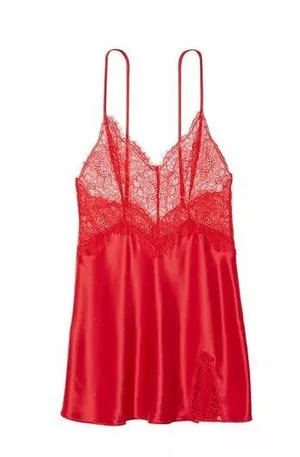 Victoria's Secret Red Slip Dress With Lace Cutouts Size Large 1185 thumbnail 1