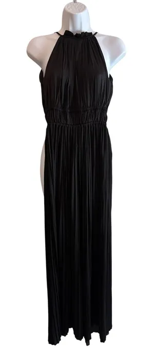 Maje Pleated Halter Jumpsuit Womens 34 XS Black Wide‎ Leg Elegant Evening thumbnail 1