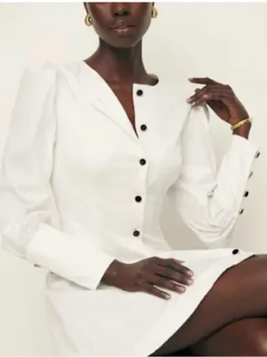 Reformation Lovisa Long Sleeve Mini Dress 6 White Button Down Feminine City Chic thumbnail 2