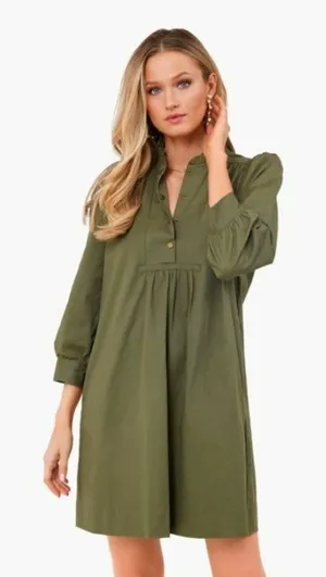 Tuckernuck Pomander Place Medium Green Claiborne Dress Short Long Sleeve Olive thumbnail 1