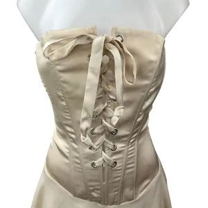 Tic Toc Cream Gold Strapless Lace Up Party Night Club Corset Mini A-line Dress M thumbnail 4