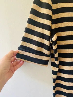 Lauren Ralph Lauren Sz M Gold Black Pullover Blouse Zipper Shoulder detailed thumbnail 5