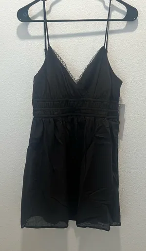 Black Lace-Trim Spaghetti Strap Dress Size L by Kingston Grey thumbnail 1
