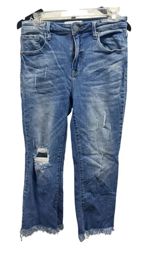 RIsen Jeans Women's Distressed Hi-Rise Medium Wash Raw Hem Bot Crop Jean Sz 29 thumbnail 1