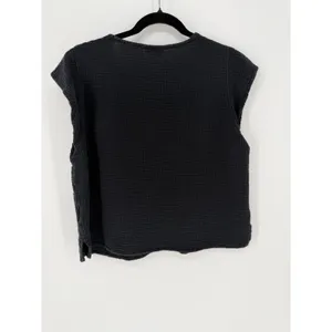 Three Dots Black‎ Double Gauze Cotton Top Flutter Sleeve Boho Coastal Blouse, L thumbnail 3
