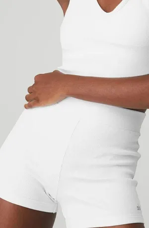 Alo GODDESS RIBBED HIGH-WAIST HOT SHORT WHITE Large NWT ( sold out) thumbnail 2