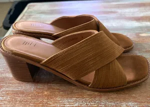 J. Jill Stack Heel Block Sandal Mules Brown Leather Open Toe Shoe Size 9 thumbnail 1