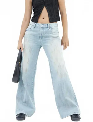 Pacsun Lena Low Rise Super Baggy Jeans Light Indigo Stained NWT Luca Size 25 thumbnail 1