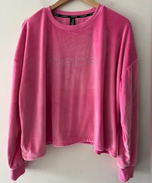 Bebe Pink Velvet‎ Cozy Pullover Rhinestone Sparkle Detail thumbnail 1