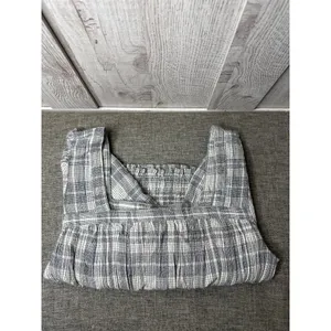 Universal Threads Womens Gray Plaid Smocked Crop Blouse Square Neck Size S thumbnail 3