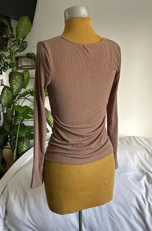 Sinched ribbed long sleeve shirt Tan Size XS thumbnail 3