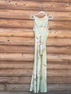 O.p.t. Few Moda Roslyn Size M Green Floral Silk Maxi Dress Few Moda thumbnail 9
