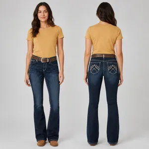 ARIAT R.E.A.L. Lakeshore Low Rise Rosy Bootcut Denim Jeans Womens 34R Whipstitch thumbnail 2