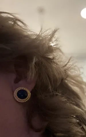 Napier Vintage Clip On Screw Back Earrings Gold Tone Rope Frame Blue Cabochons thumbnail 7