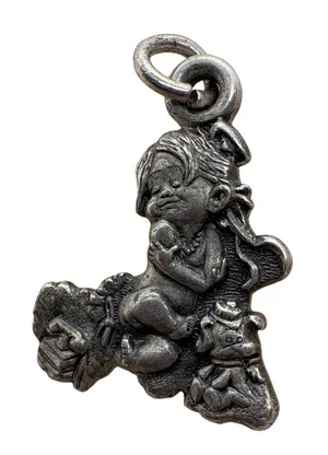 Vintage Sterling Silver Girl with Toys Charm Pendant Antiqued 925 Whimsical thumbnail 1
