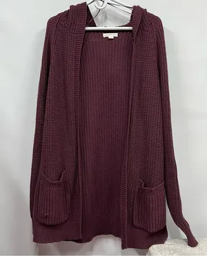 Aeropostale Burgundy knit hooded open cardigan xl sweater w/pockets thumbnail 1