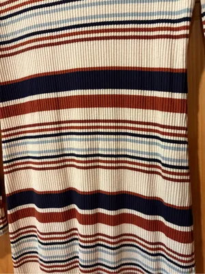 Madewell multi-color striped ribbed midi dress rust navy cream light blue Wmns L thumbnail 3