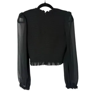 Aritzia Wilfred Tempest Blouse Black Smocked Sheer Sleeve Crop Top Size S thumbnail 4