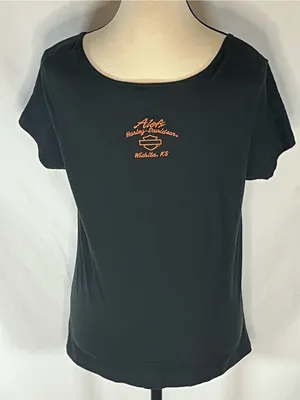 Harley Davidson Large Alefs Wichita KS Ruched Front Scoop Neck Women’s Shirt L thumbnail 4