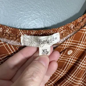 Rewind Brown Boho Hippie Cottage Smocked Top - Women's Size XL - Sweetheart Neck thumbnail 4