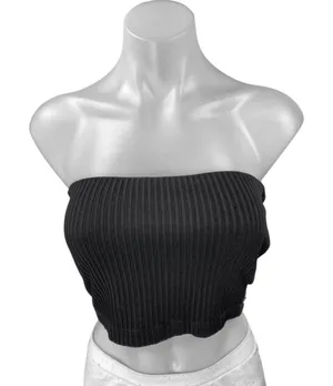 Kookai Women's Black Strapless Sleeveless Ribbed Knit Tube Bandeau Crop Top 1 thumbnail 1