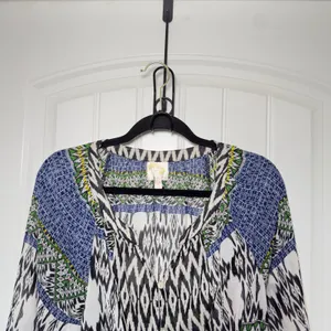 Anthropologie Fig & Flowers XL Boho Ikat Geometric Semi Sheer Tie Bottom Blouse thumbnail 3
