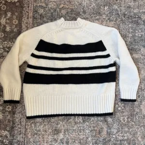 $298 Solid & Striped The Rhea Wool Cashmere Crewneck Sweater Ivory Black XS thumbnail 4