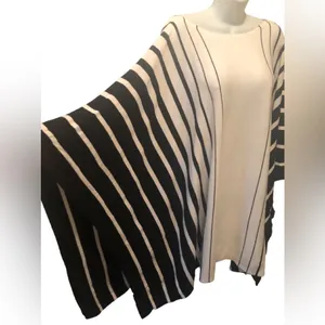 Lauren Ralph Lauren Knit Sweater Poncho Cape One Size White & Black Batwing thumbnail 5