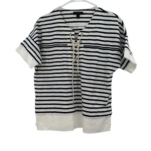 J. Crew size small black and white striped short sleeve blouse top shirt cotton‎ thumbnail 1