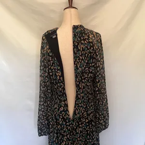 Tommy Hilfiger Maxi Dress 6 Dark Boho Y2K Whimsigoth Sheer Animal Print Tie Neck thumbnail 14