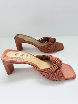 Antonio Melani Leather Knot Strap mule block Heel Slide Sandals‎ 6.5 Chic Summer thumbnail 4