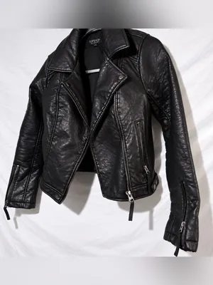 Topshop Black Faux Leather Moto Biker Jacket Y2K Indie Sleaze US 4 thumbnail 3