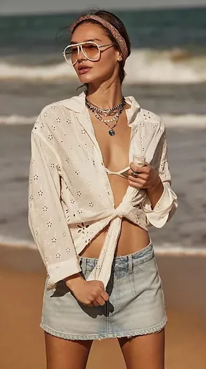 Free People We The Free Peekaboo Denim Skort thumbnail 1