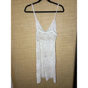 Aerie White Crochet Mini Dress V-Neck Spaghetti Strap Boho Beach Coverup Small thumbnail 5