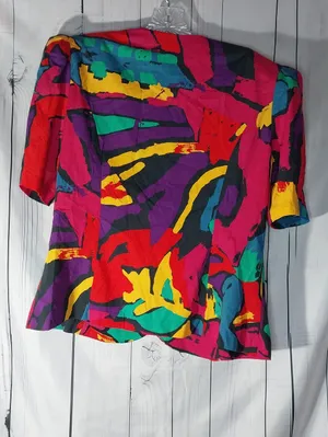 Marmie West Vintge 1980’s Colorful Abstract Maximalist Retro Artsy Top thumbnail 6