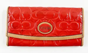 Coach Vintage Patent Leather Embossed Bi Fold Long Wallet Orange thumbnail 1