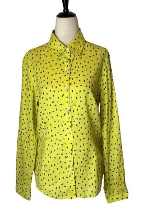 J McLaughlin Shirt Women 8 Yellow Purple Polka Dot Cotton‎ Collared Button Down thumbnail 1