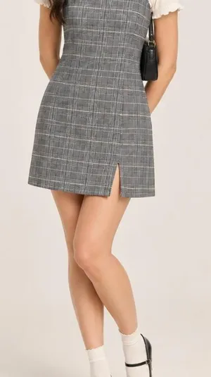 Plaid Mini Dress Gray Black Spaghetti Strap Y2K Twee Prep School Office Siren thumbnail 1